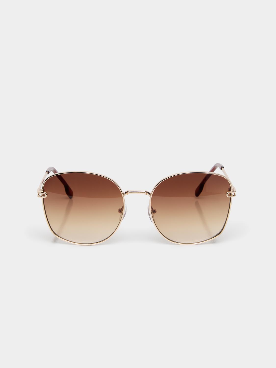 Brown Metal Frame Aviator Sunglasses - Front Flat Lay Showing Full Frame Design - Suzy Shier
