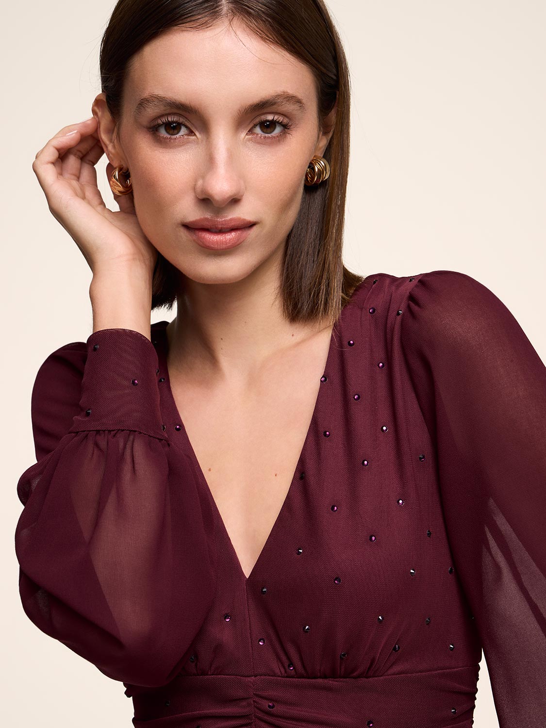 Mesh & Rhinestone Mini Dress