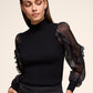 Mock Neck Sweater With Organza Sleeves