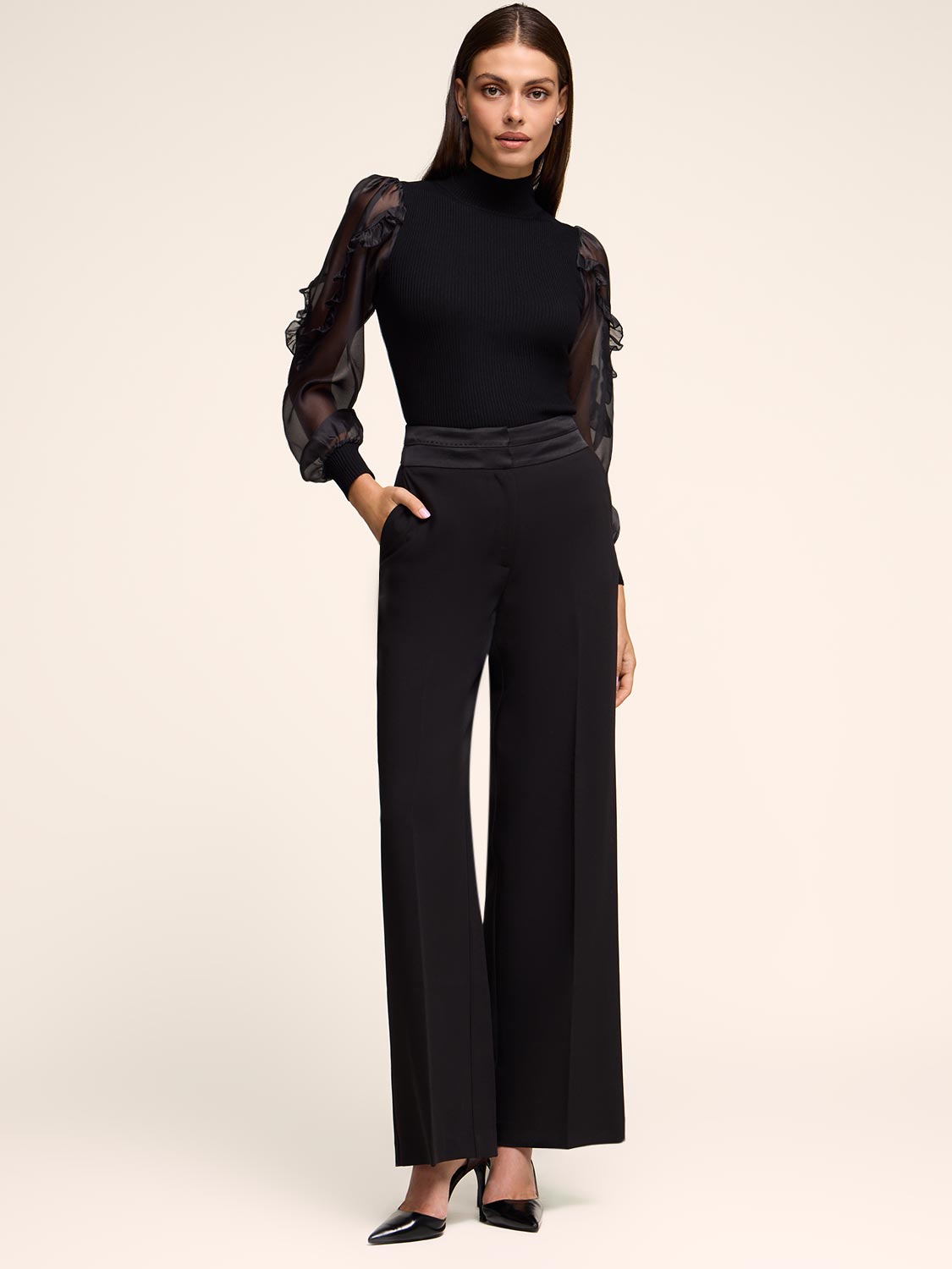 Mock Neck Sweater With Organza Sleeves